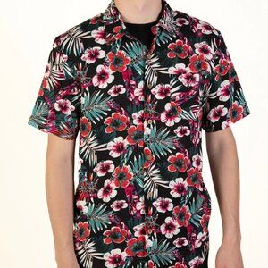 Urban Shores Floral Tropical Hawaiian Button‎ Down Short Sleeve Size L